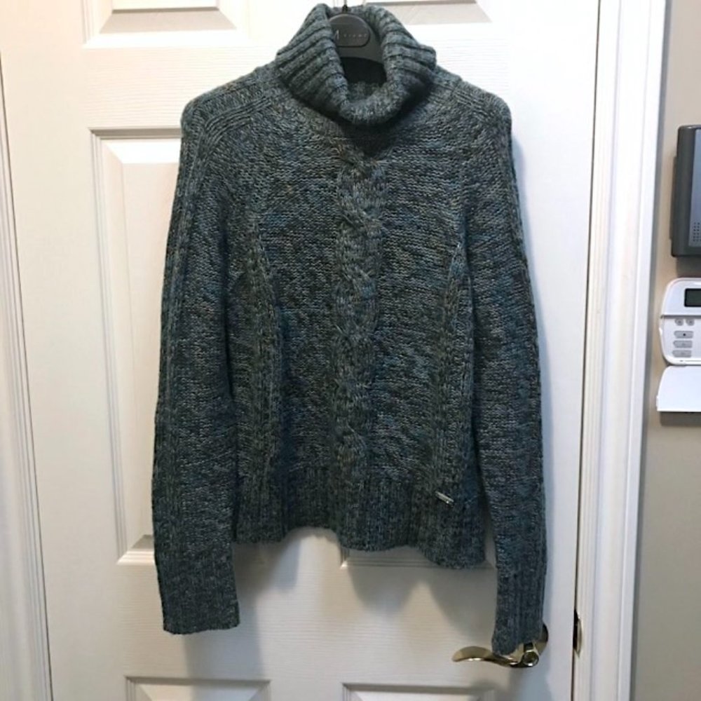 💙💚 Pretty POINT ZERO Turquoise Teal Multi Turtleneck Pullover Sweater